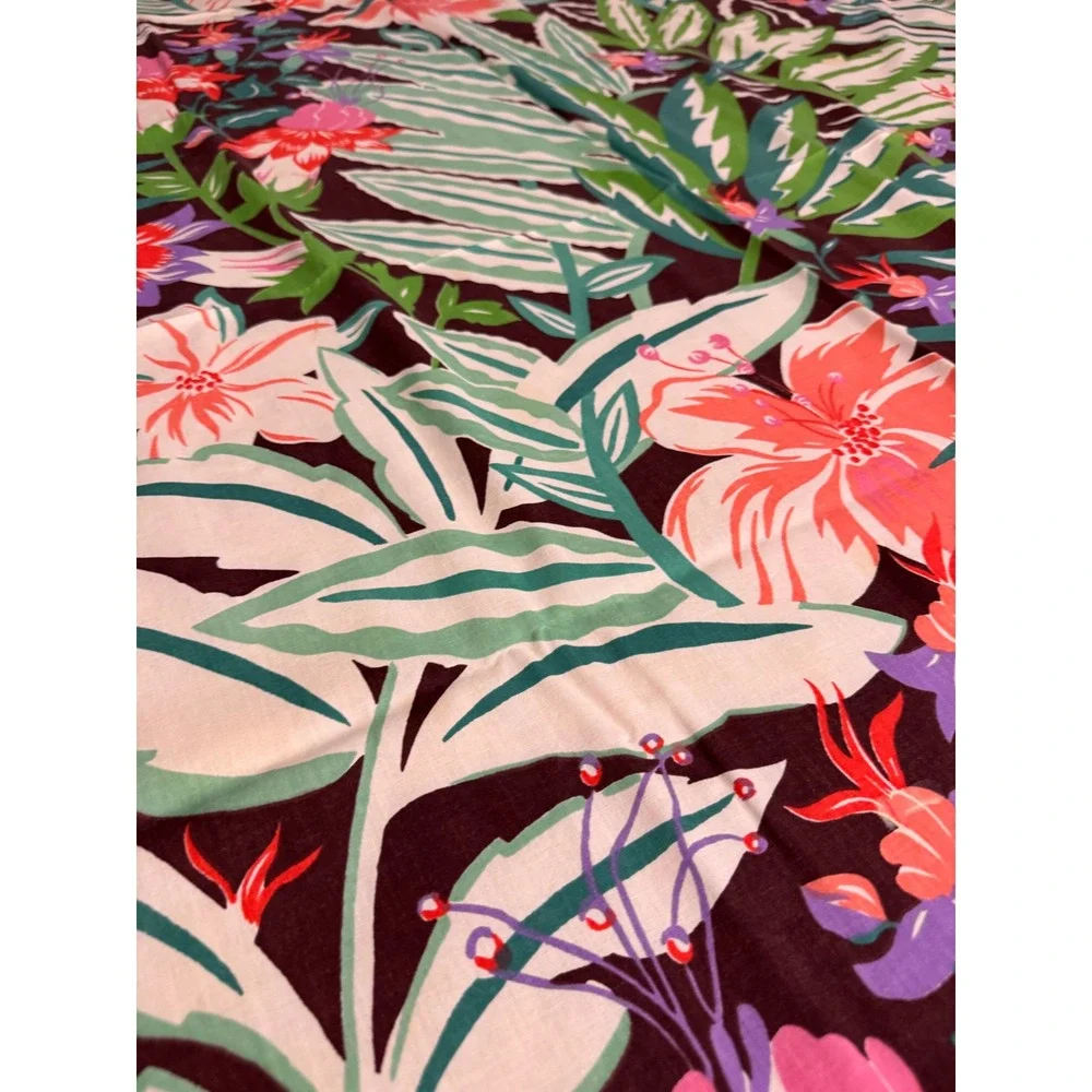 Vintage Tropical Floral Tablecloth 19 Napkins Set Palm Hibiscus Tiki Luau MCM